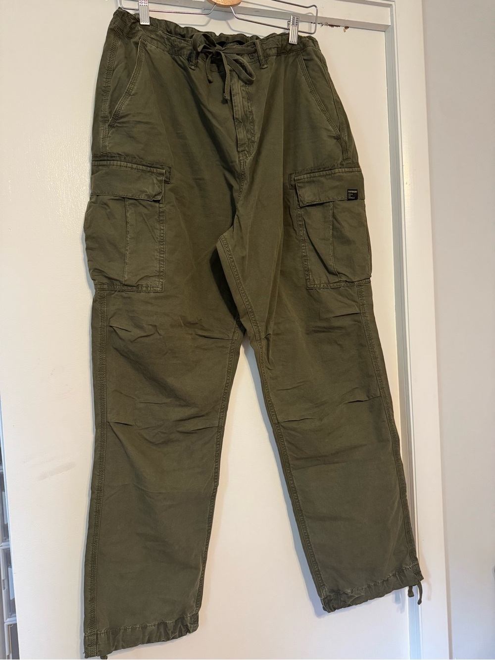 Superdry Olive Green Cargo Pants with Drawstring Waist